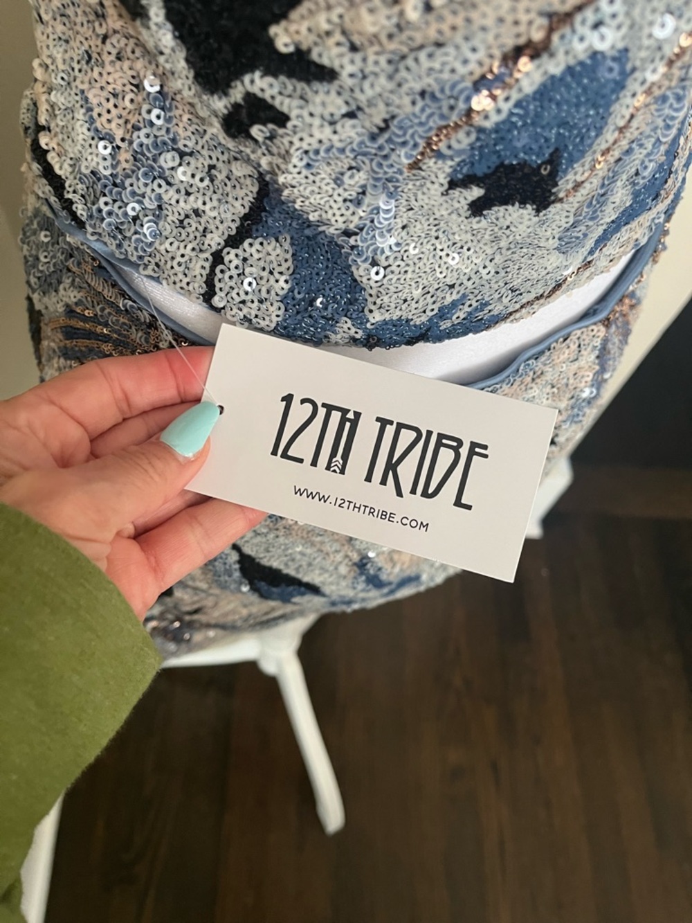 12th Tribe Silver and Blue Sequin Floral Two-Piece - Picture 2 of 8